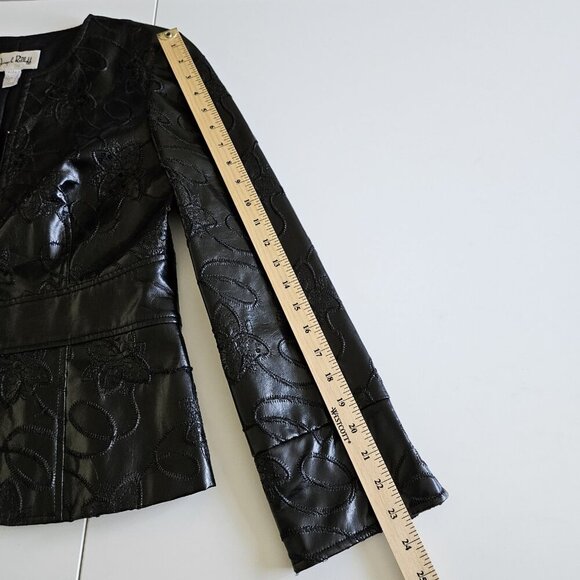 Joseph Ribkoff Jacket Womens 8 Black Faux Leather Sequin Embroidery Whimsigoth - Picture 5 of 16